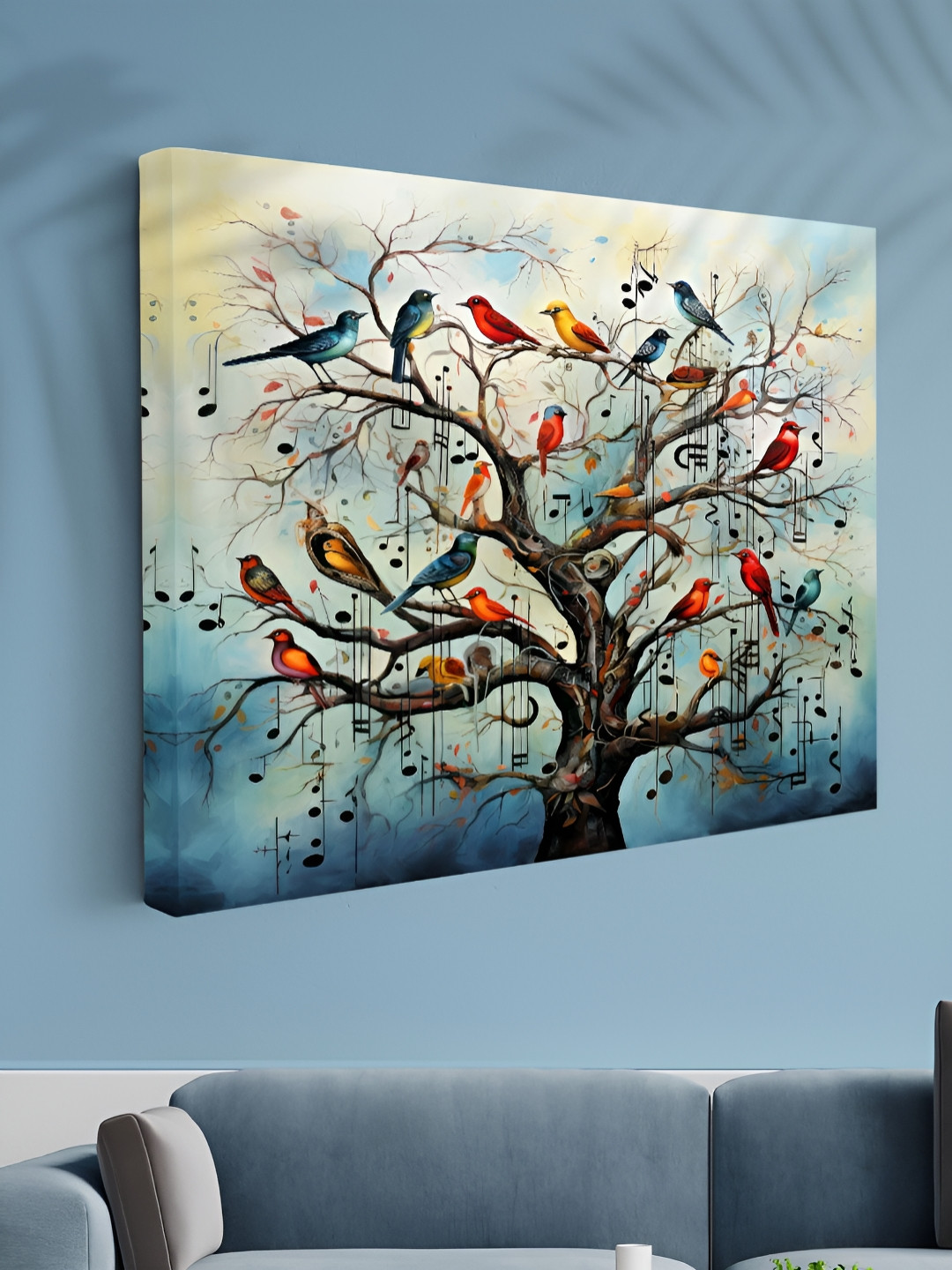 Aura Brown & Blue Birds On Tree Printed Canvas Wall Art