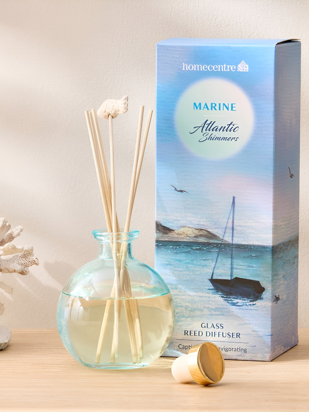 Home Centre Redolence Glass Atlantic Shimmers Marine Reed Diffuser Set
