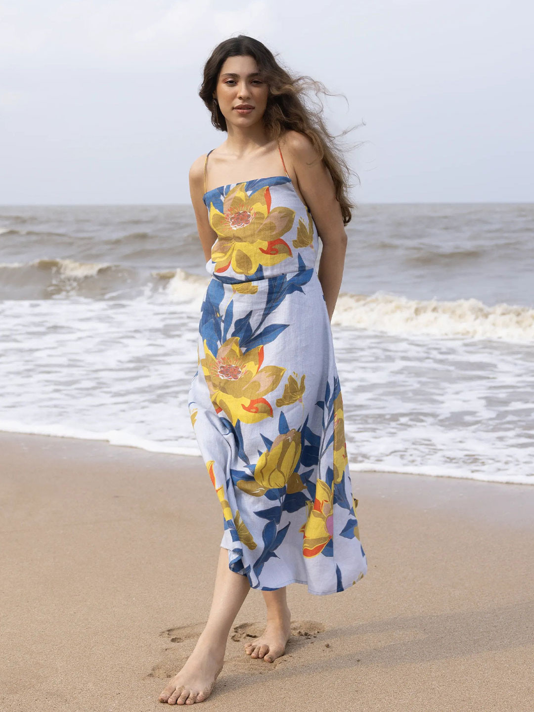 dhaaga Esme Women Floral Printed Shoulder Straps A-Line Dress