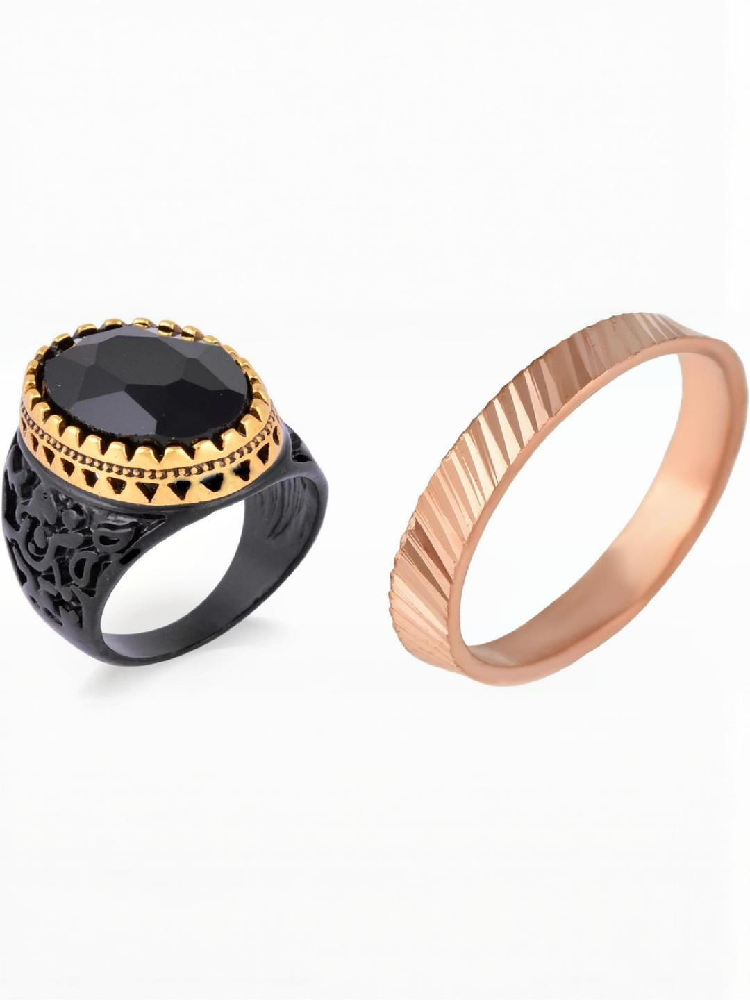 Dynamic Retail Global Set of 2 Black Alloy Finger Ring