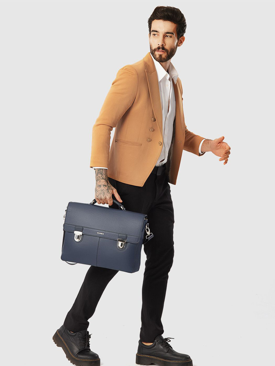 SENNES Men Leather Maschile Textured Laptop Bag