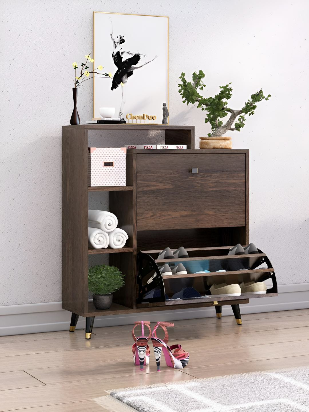 HEXA RED Brown 6-Layers Engineered Wood Sturdy & Stylish Shoe Rack