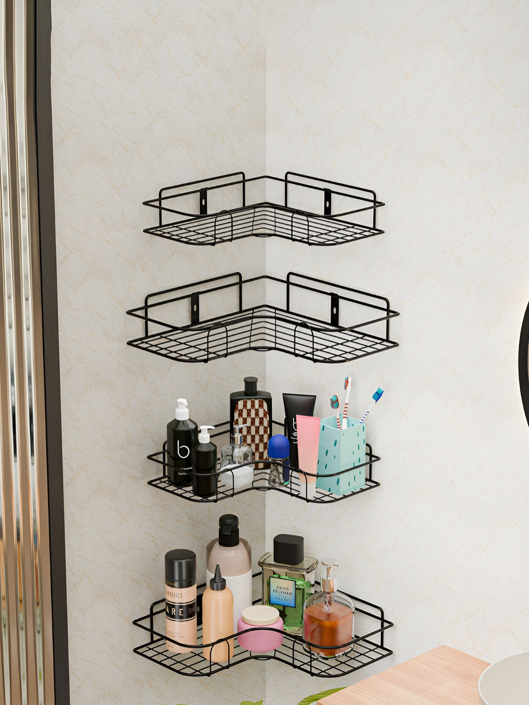 Aura Black 4 Pieces Metal Bathroom Racks