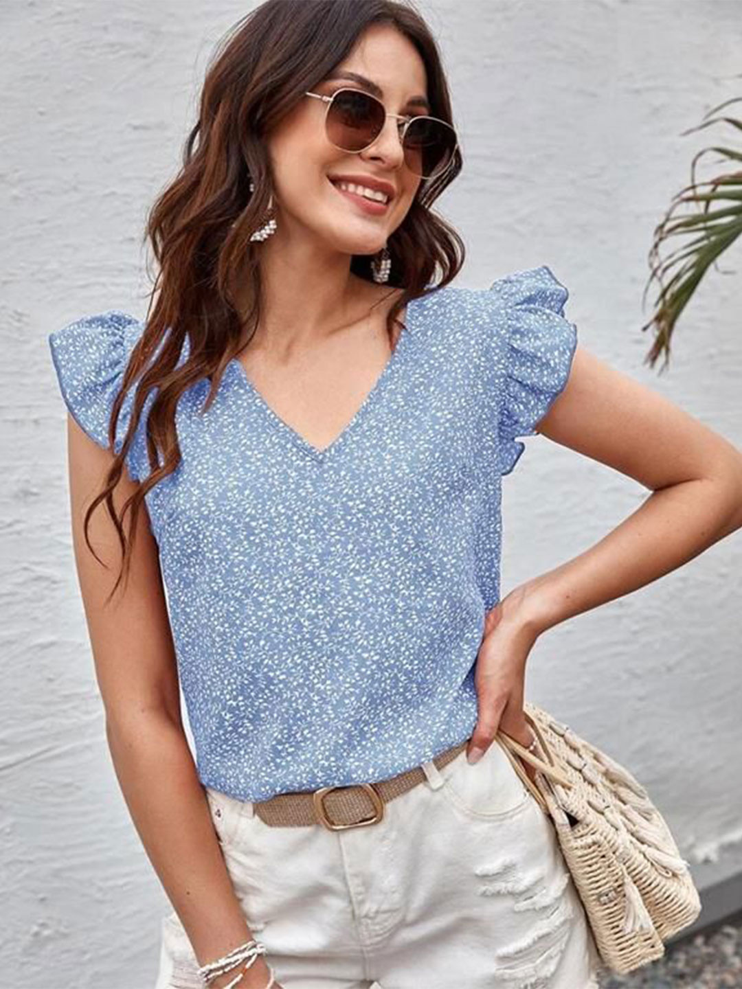 Stylecast X Kotty Women Printed Flutter Sleeve V-Neck Top