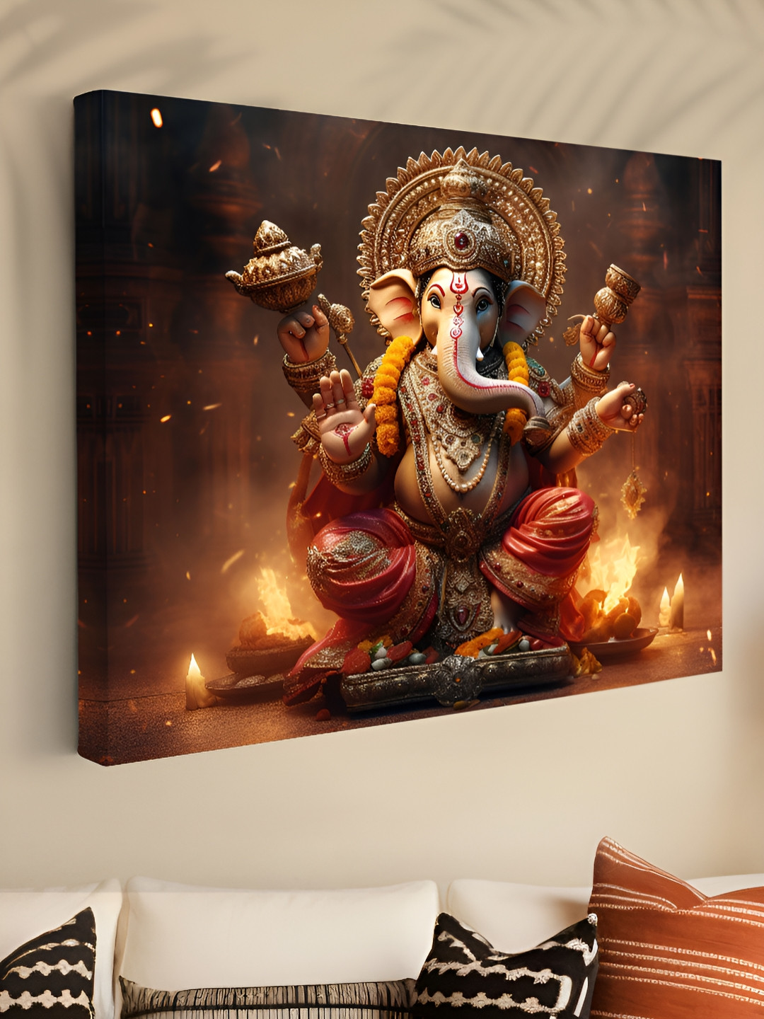 SAF Black & Red Ganesh Ji Canvas Wall Art