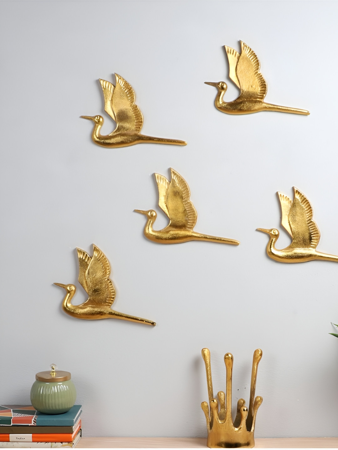 Amaya Decors Flying Bird Aluminium Matte Hanging Hall 5Pcs Wall Hangings-7In