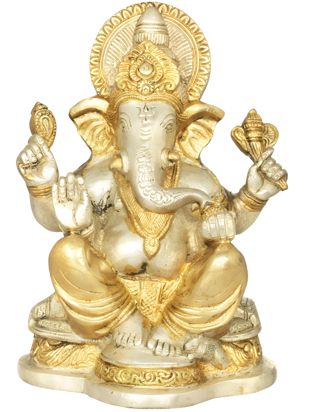 Exotic India Silver-Toned & Gold Toned Lord Ganesha Religious Brass Idol Showpiece