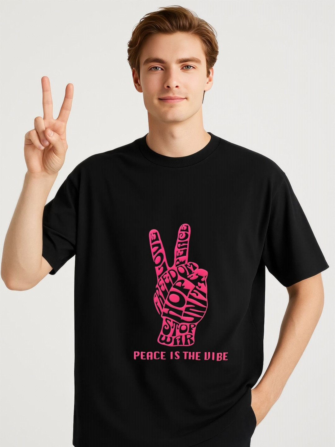 GRACE & JACK Graphic Printed Round Neck Cotton Oversized T-shirt