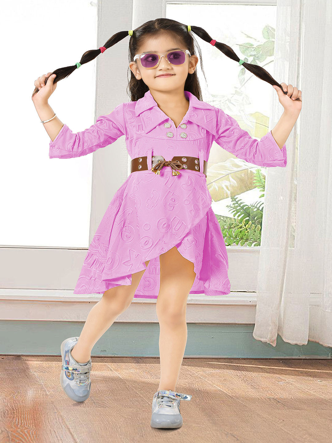 Miss & Chief Girls Alphanumeric Self Design Fit & Flare Dress