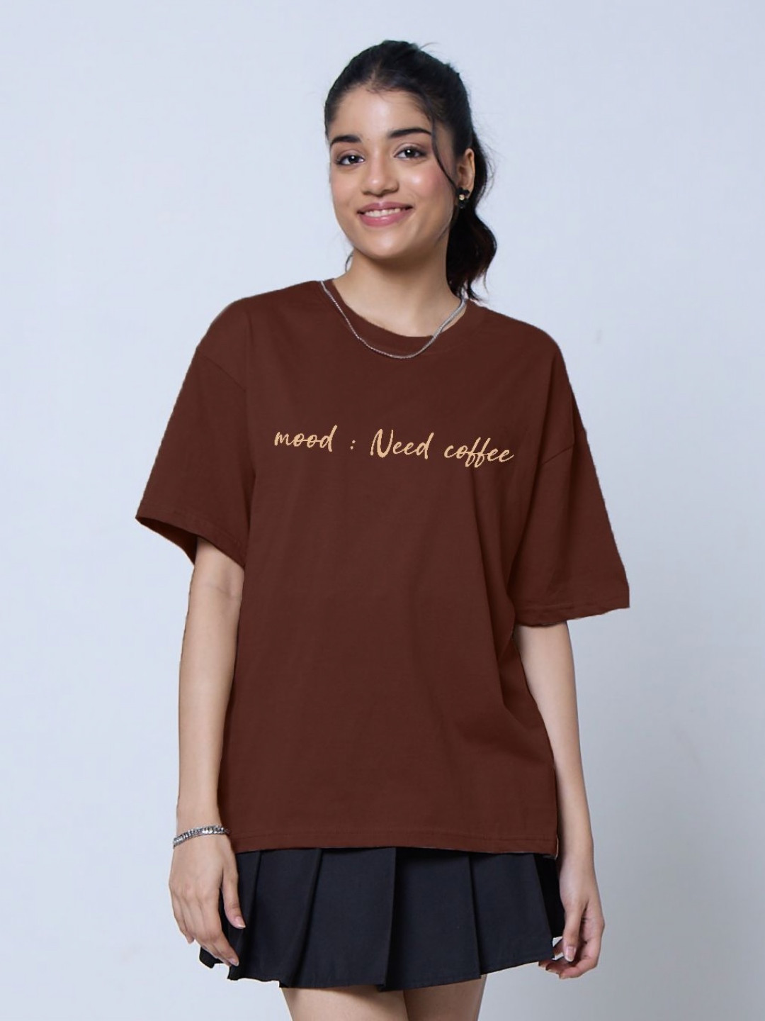 DKY Typography Printed Round Neck Drop-Shoulder Sleeves Oversized T-shirt