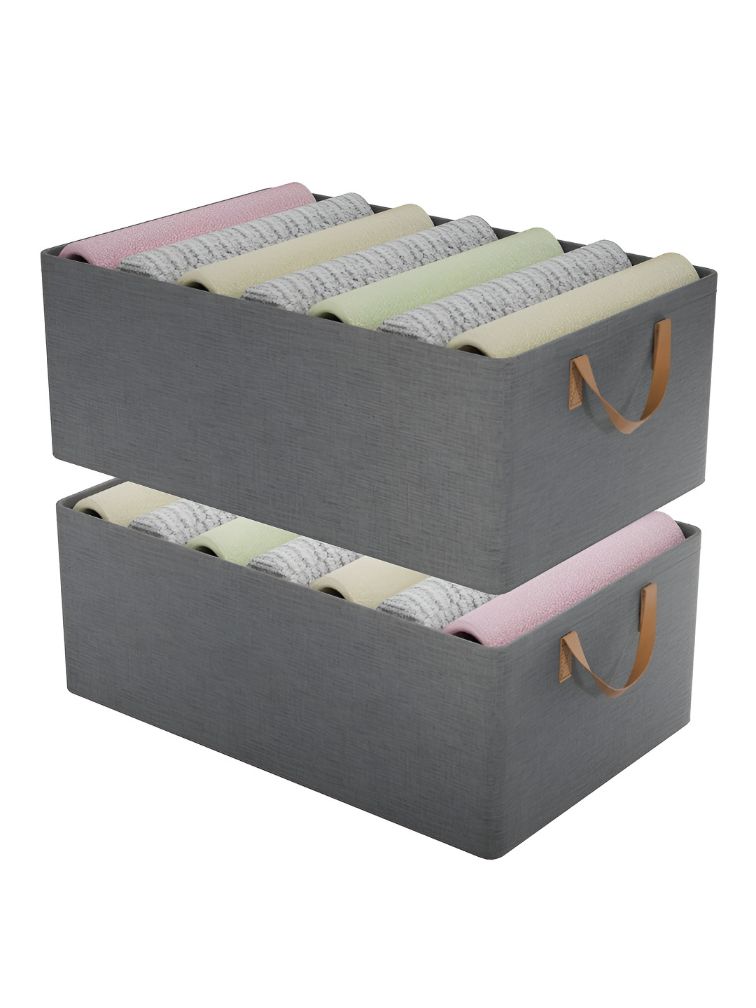 Aura Grey 2 Pcs Rexine Foldable Cloth Organizer for Storage with Metal Frames & Handles