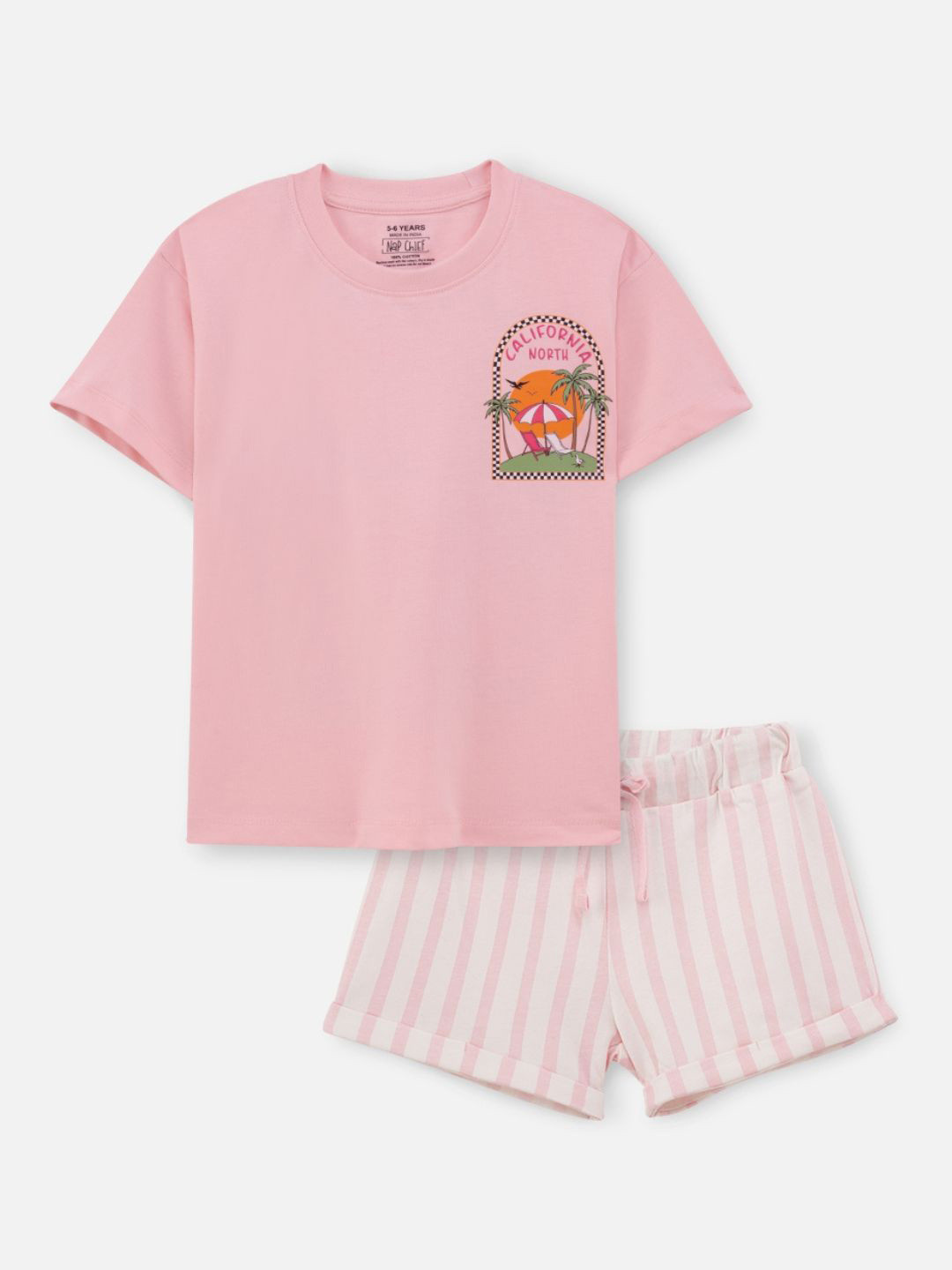 Nap Chief Infants Girls California North Printed Pure Cotton T-Shirt with Shorts