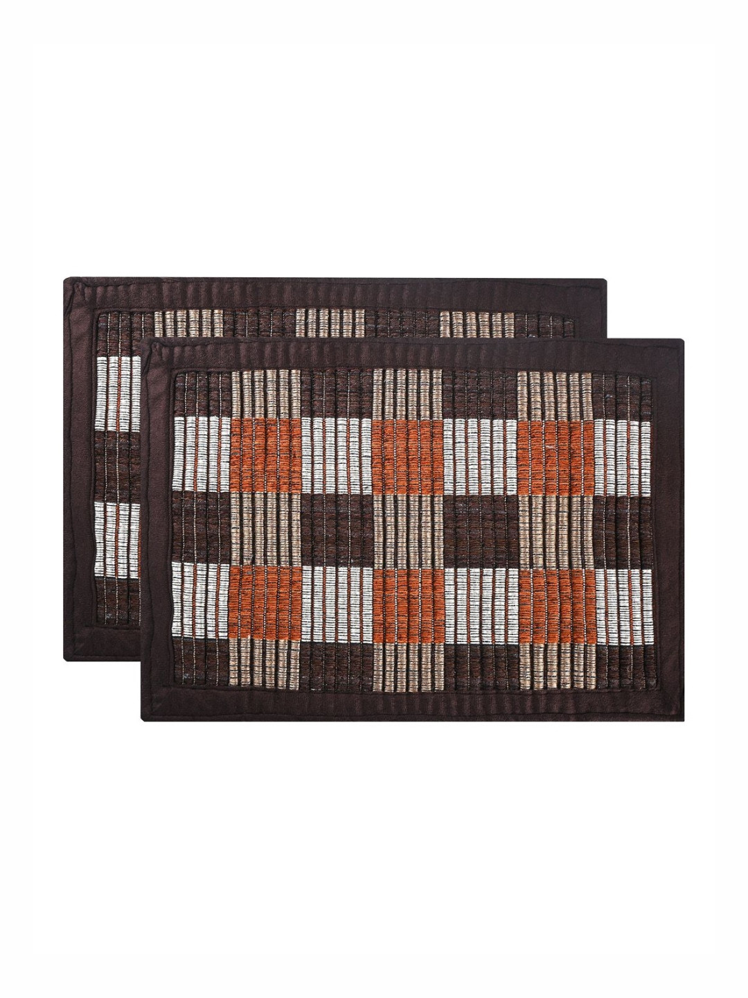 Aura Set Of 2 Brown Checked Cotton Bath Rugs