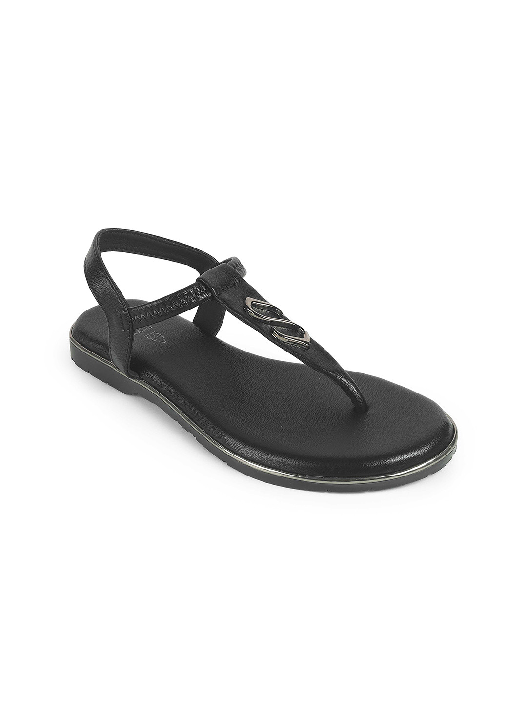 Tresmode Sola Black Women T-Strap Flats