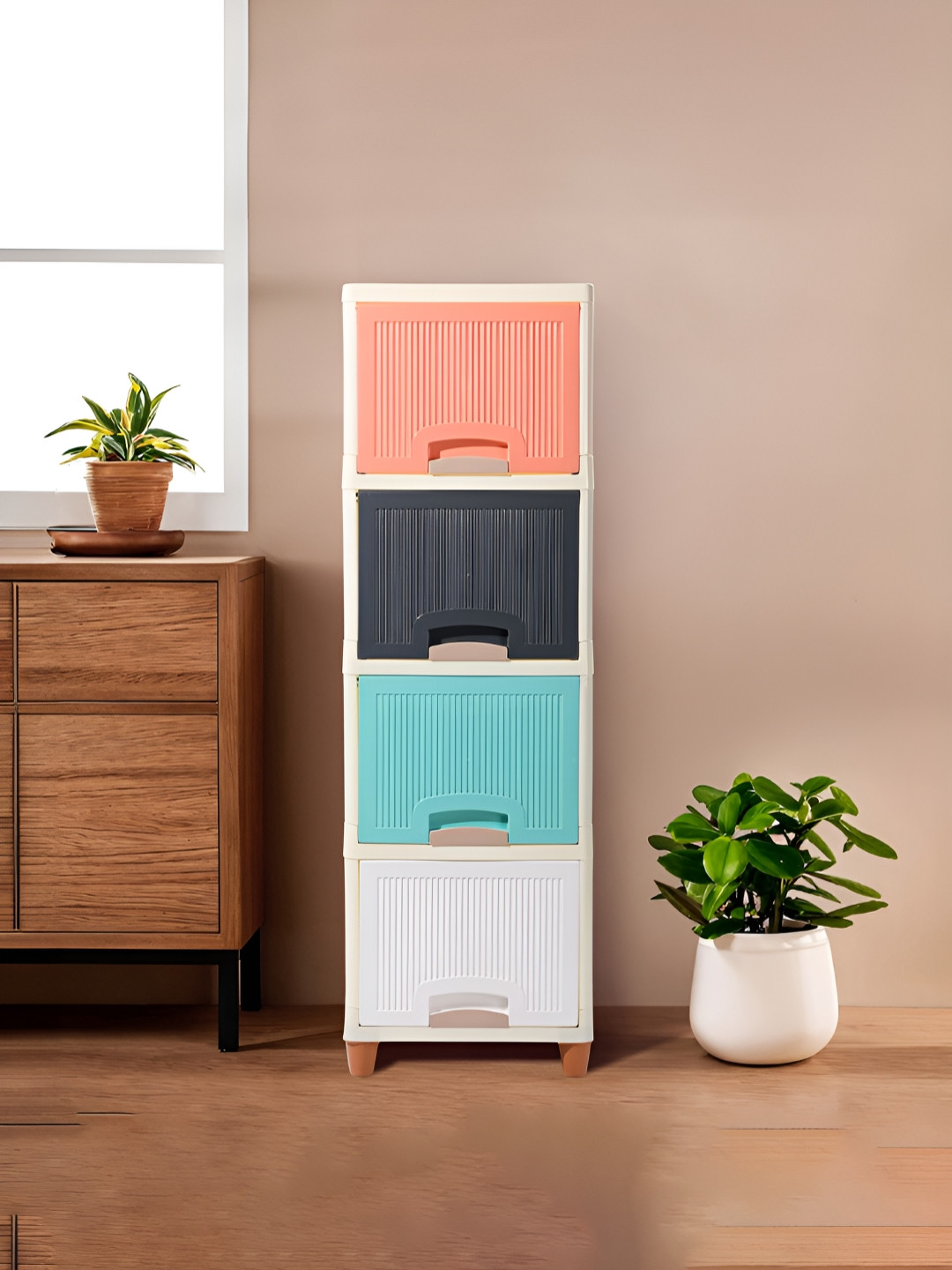 Myntra Elegant Homes Pink & White 4 Units Foldable Cupboard Drawer Organiser