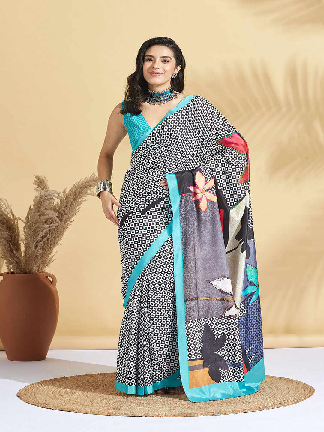 RACHNA Ready to Wear Geometric Block Print Saree