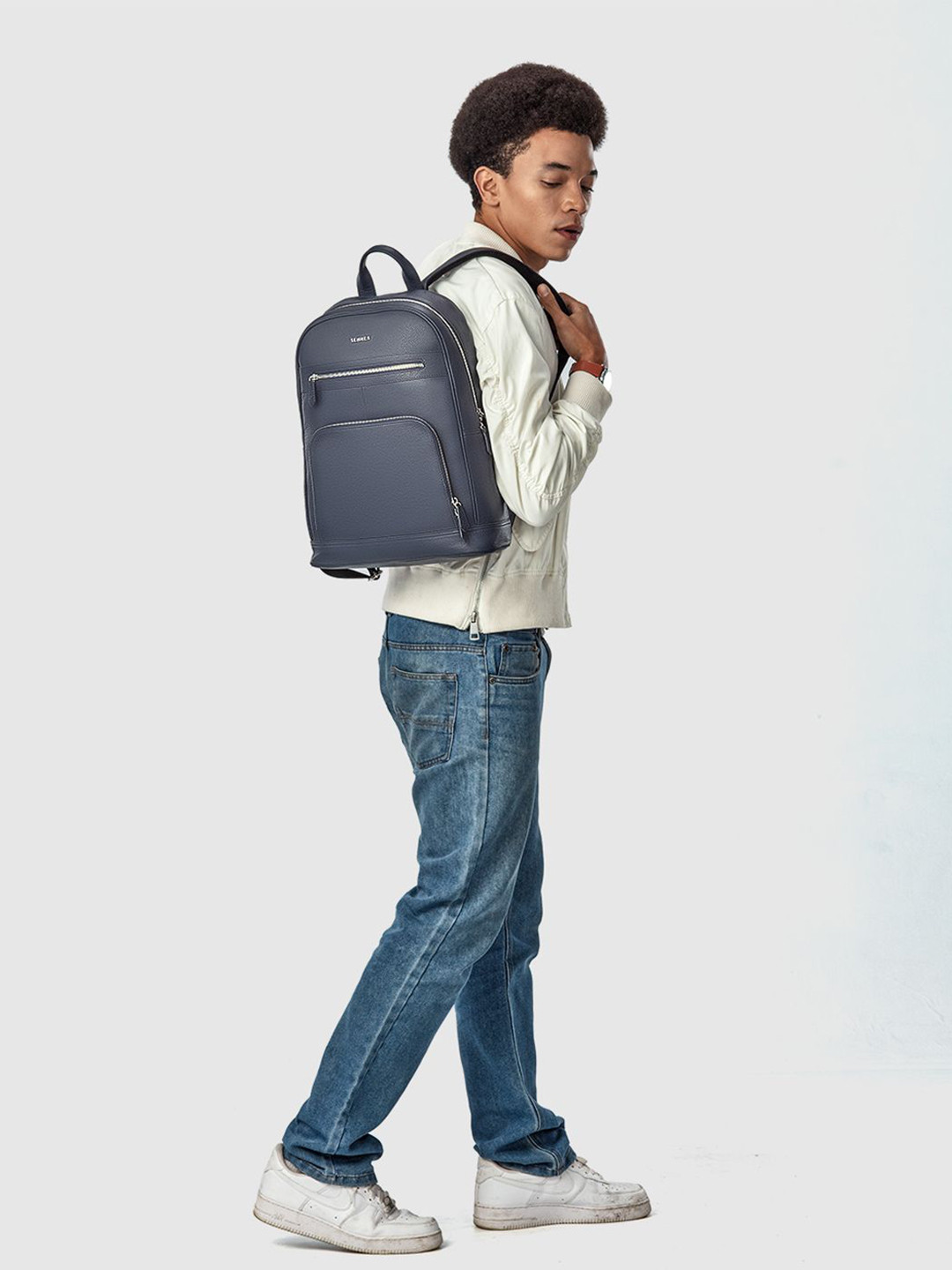 SENNES Men Textured Leather Backpack