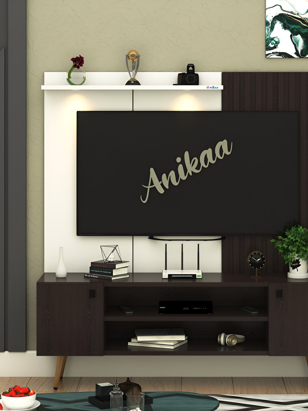 ANIKAA White Wooden Floor Standing Modern TV Unit