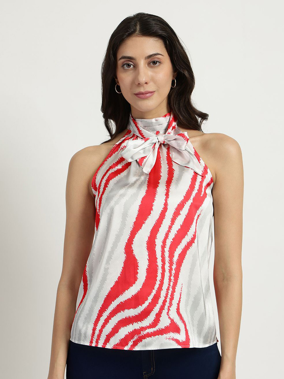 FableStreet Women Satin Halter Neck Pink Top