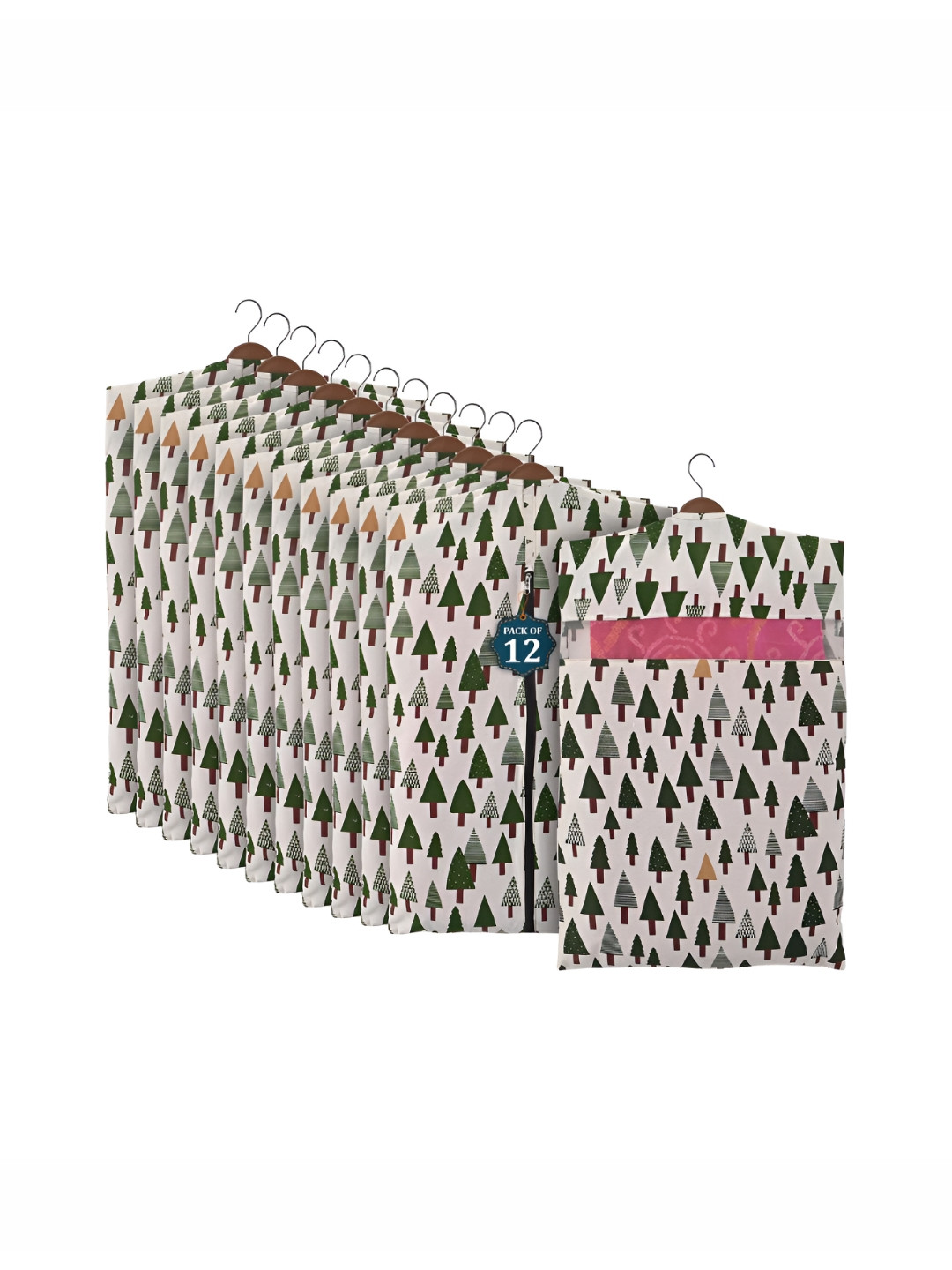 Aura White 12Pcs Mesh Window Cotton Hanging Saree Cover & Storage Multi-Utility Organisers