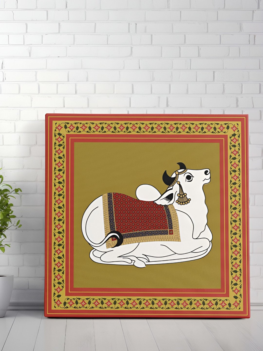 SAF White & Maroon Canvas Nandi Bull Wall Art
