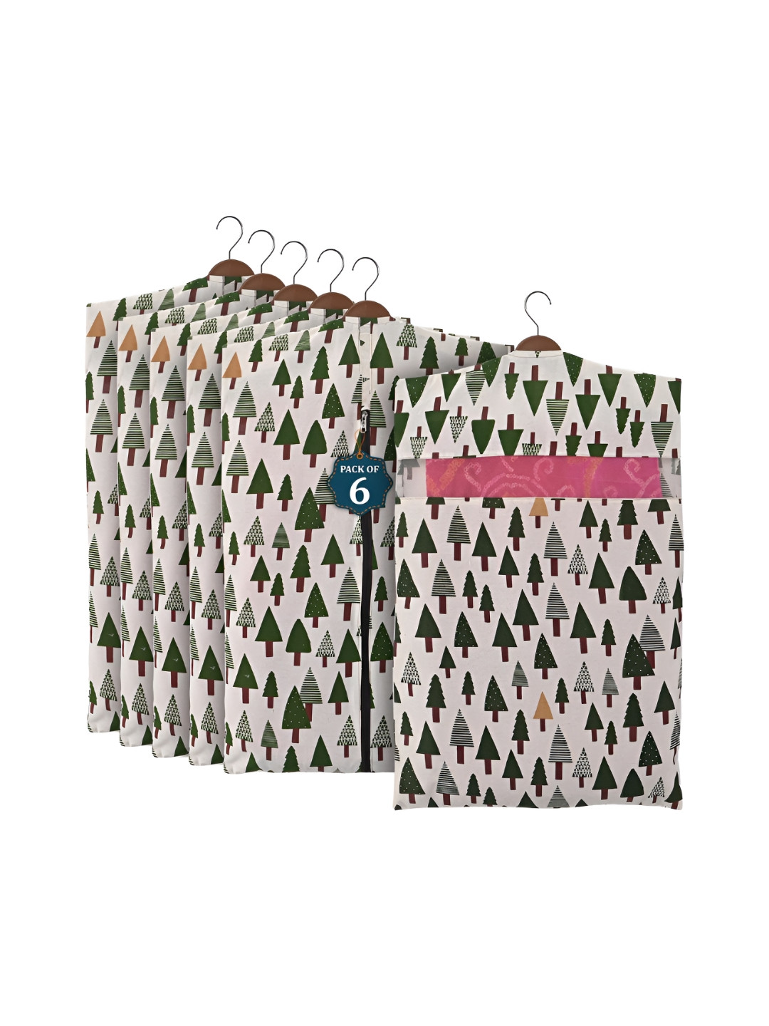 Aura White 6 Pcs Mesh Window Cotton Hanging Saree Cover & Storage Multi-Utility Organisers