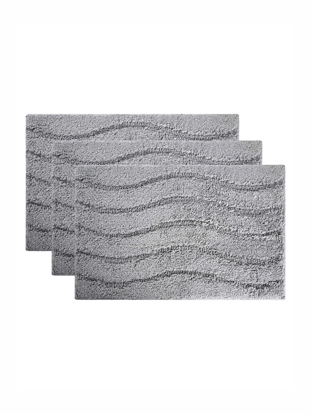 Aura 3-Pcs Grey Waves Pattern Anti-Skid Bath Mats