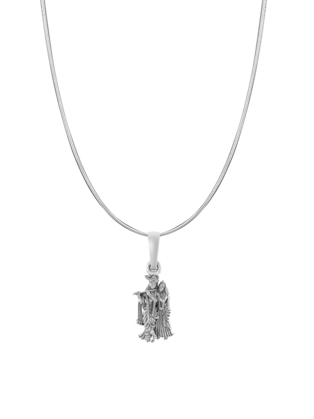 AKSHAT SAPPHIRE Men 92.5 Sterling Silver Contemporary Radha Krishna Pendant & Snake Chain