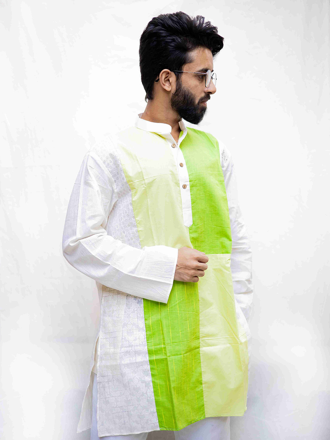 HAMSAFAR Nabajonmo Men's Upcycle Green Kurta