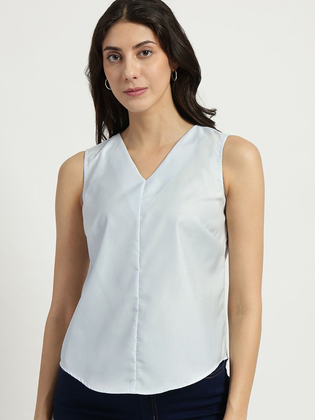 FableStreet Women Light Blue V Neck Sleeveless Top