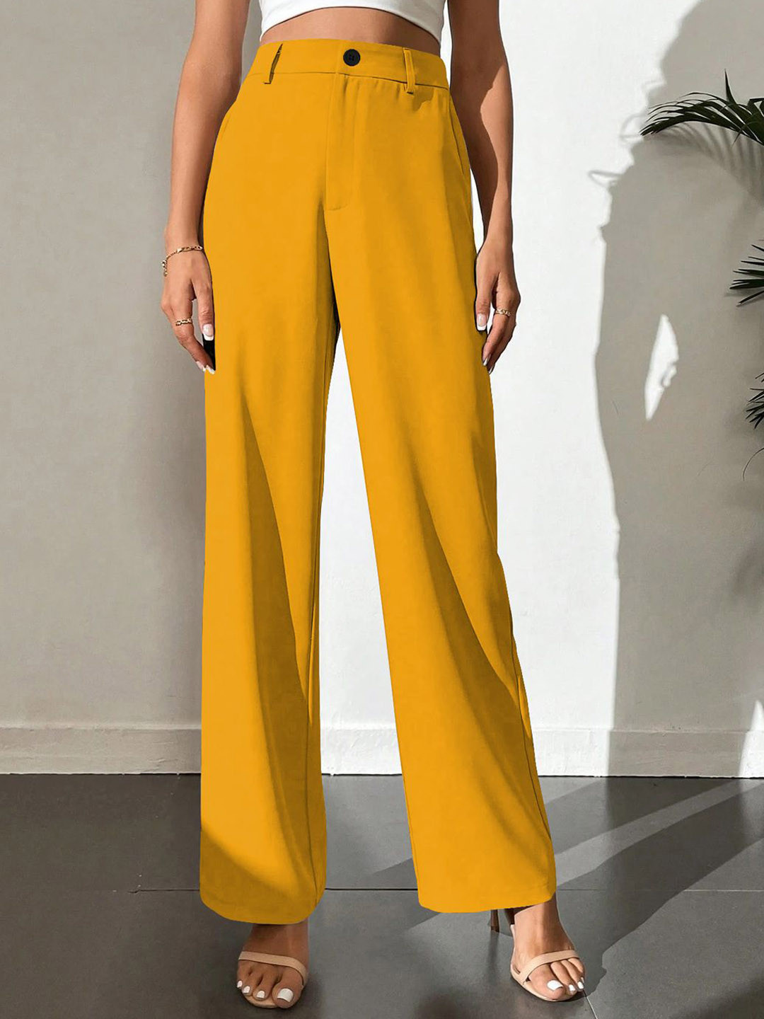 CILIMILI Women Wrinkle Free High-Rise Regular Fit Trousers