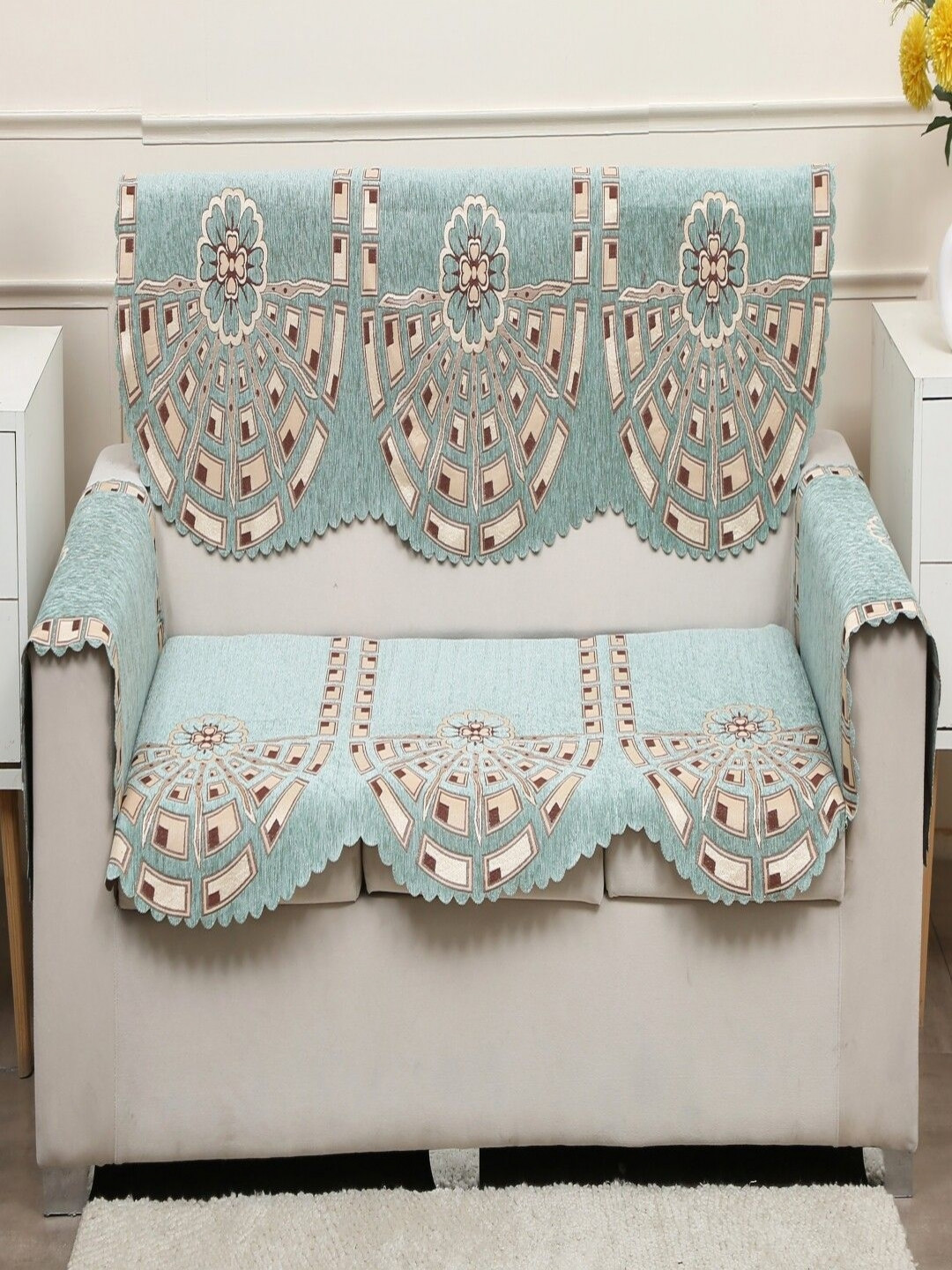 Fashion Set Of 4 Throw Printed Jacquard Sofa Cover With Arms