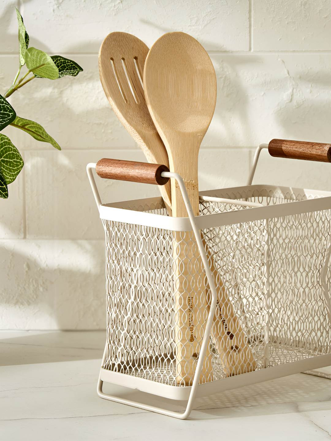 Home Centre Chef's Pride Allure Cream-Coloured Metal Cutlery Holder