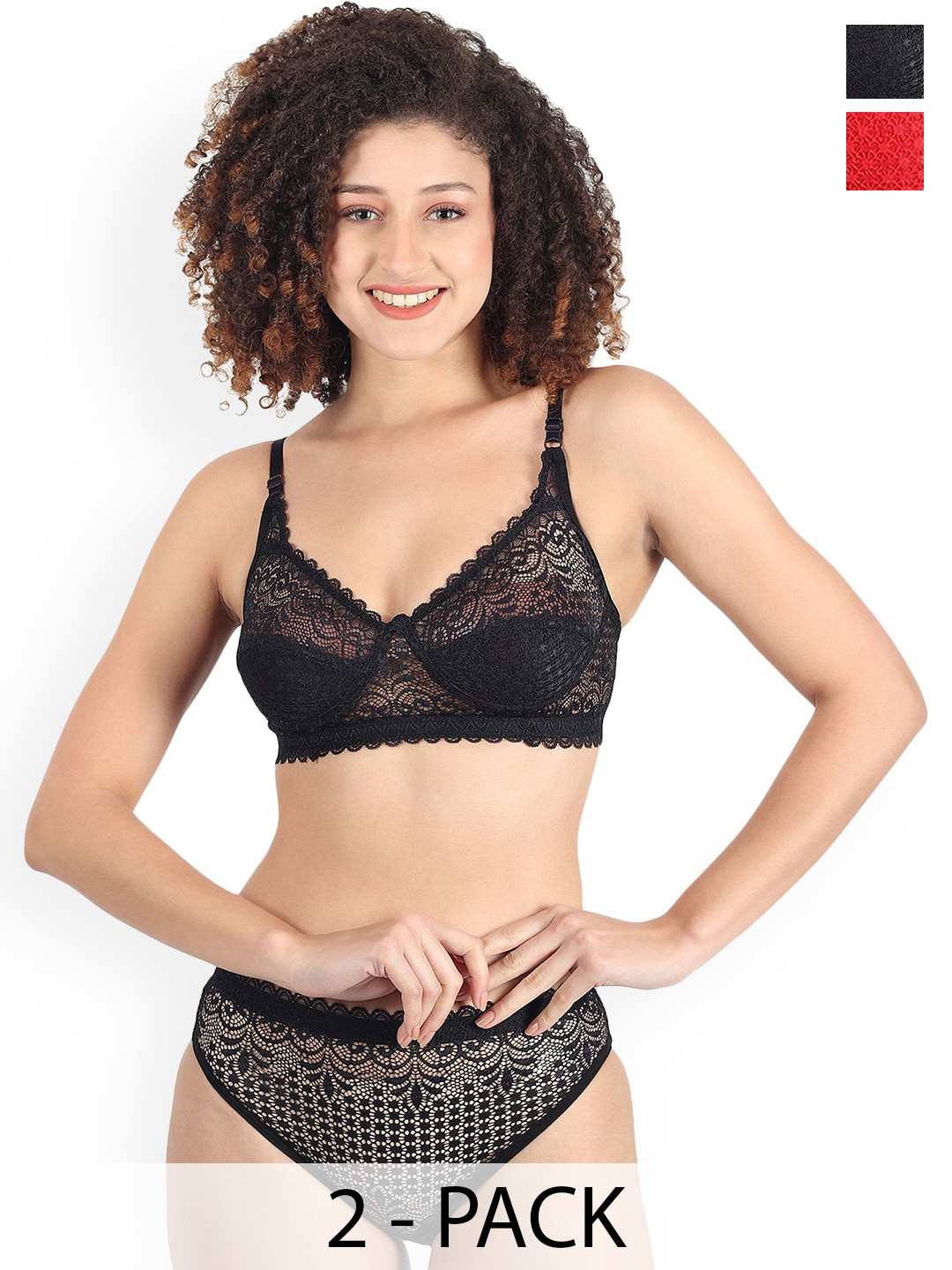 PIBU Pack Of 2 Non-Padded Lingerie Sets A-Rain-Set_R,Bl