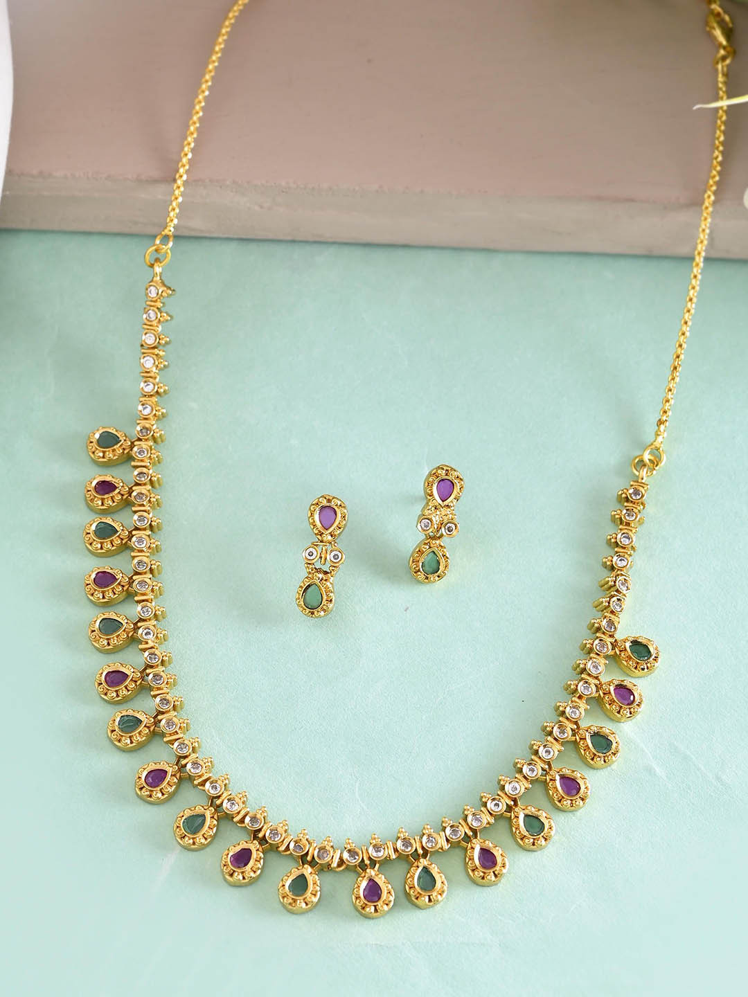 VOJ American Diamond Studded Classic Jewellery Set