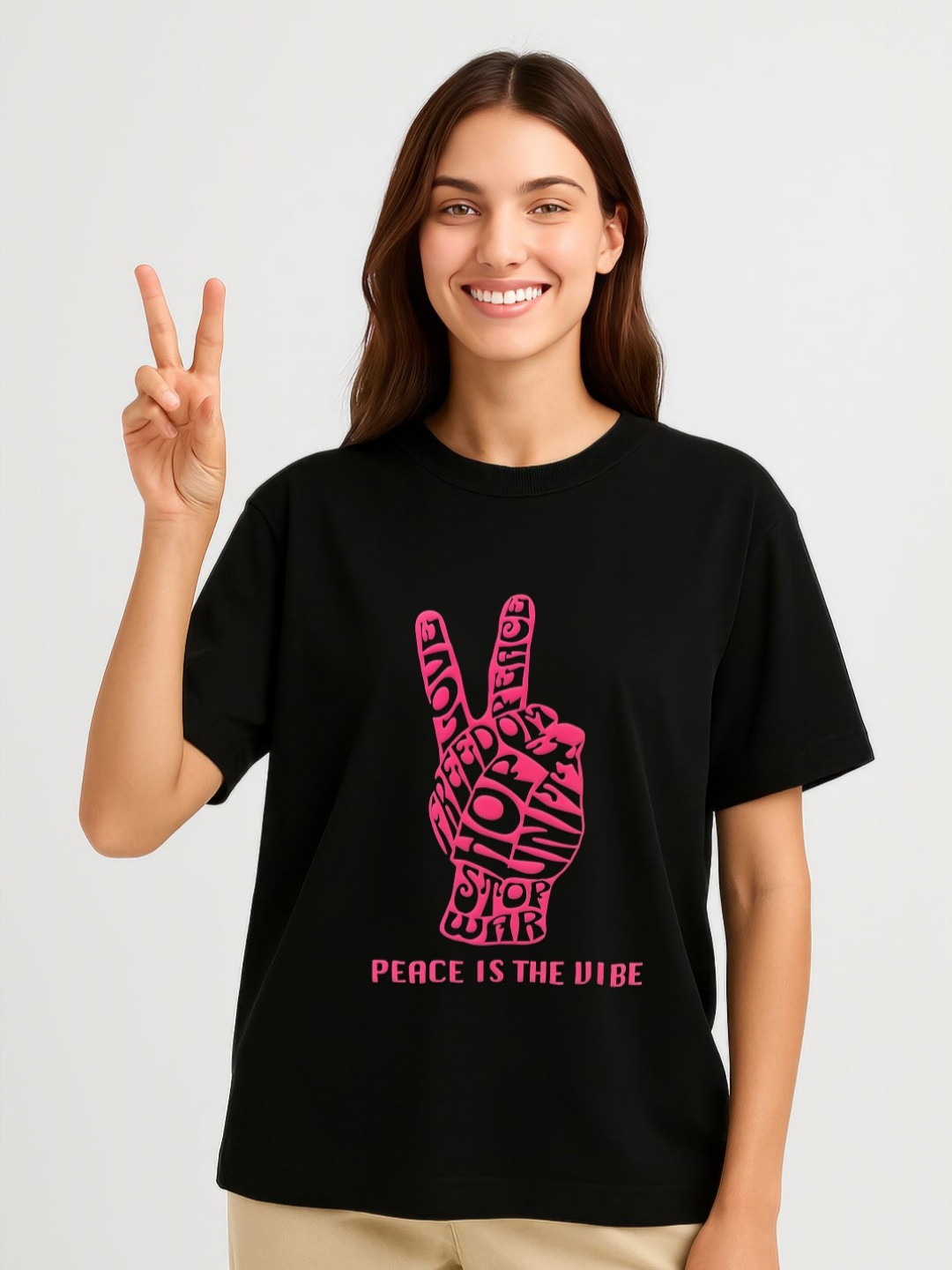 GRACE & JACK Graphic Printed Round Neck Cotton Oversized T-shirt