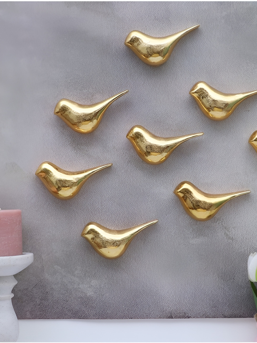Amaya Decors Bird Aluminium Matte Hanging Hall 8Pcs Wall Hangings-3.9In