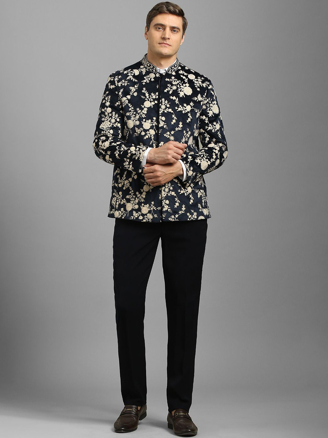 Louis Philippe Embroidered 2-Pc Single Breasted Mandarin Collar Suit