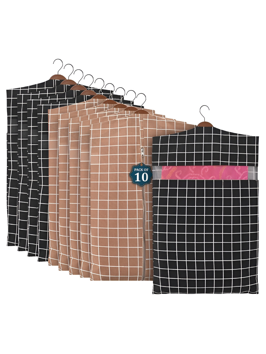 Aura Brown 10 Pcs Mesh Window Cotton Single Saree Cover & Storage Multi-Utility Organisers