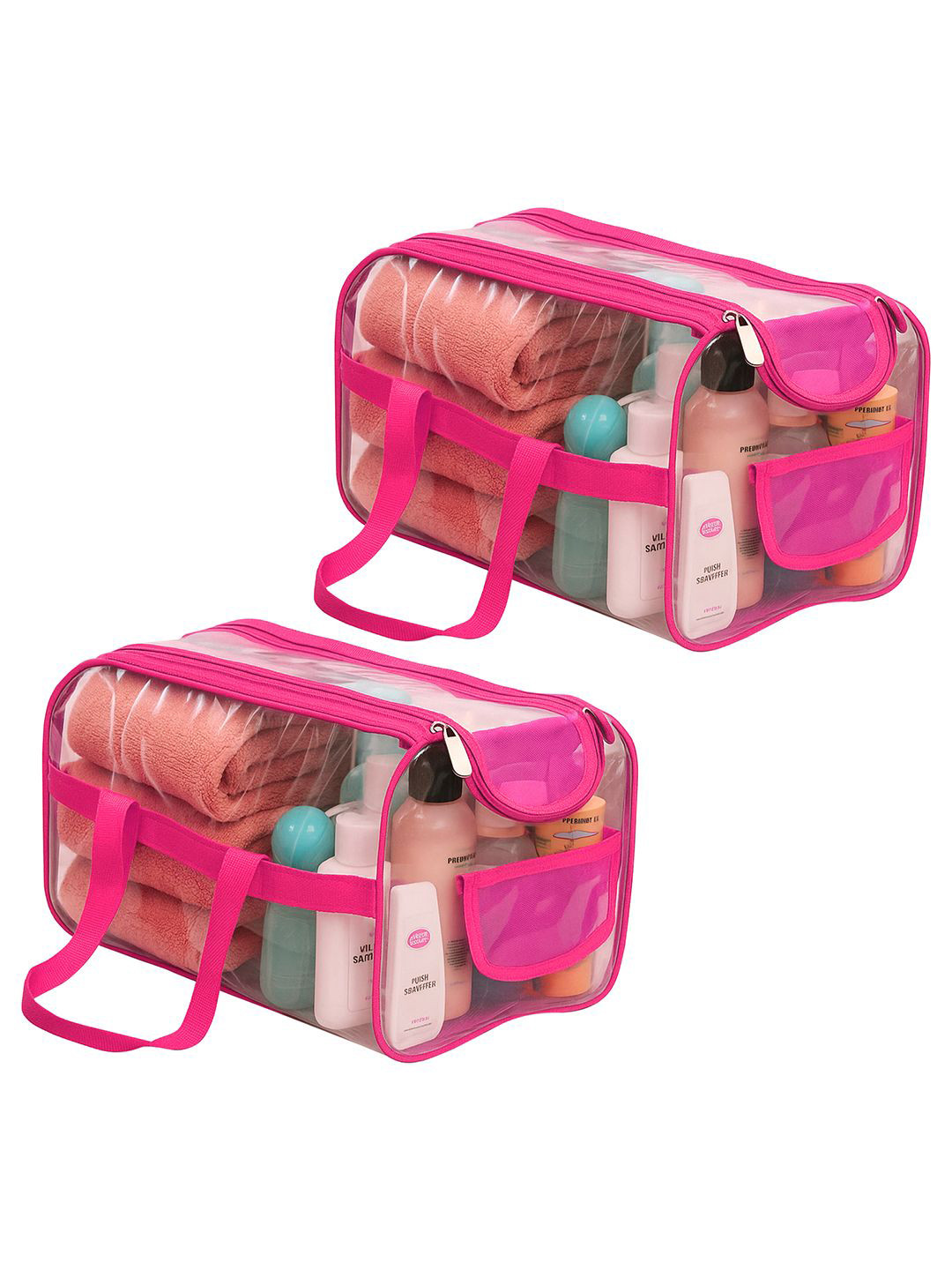 Kuber Industries Pink & Transparent 2 Pieces Waterproof Small Travel Toiletry Bags