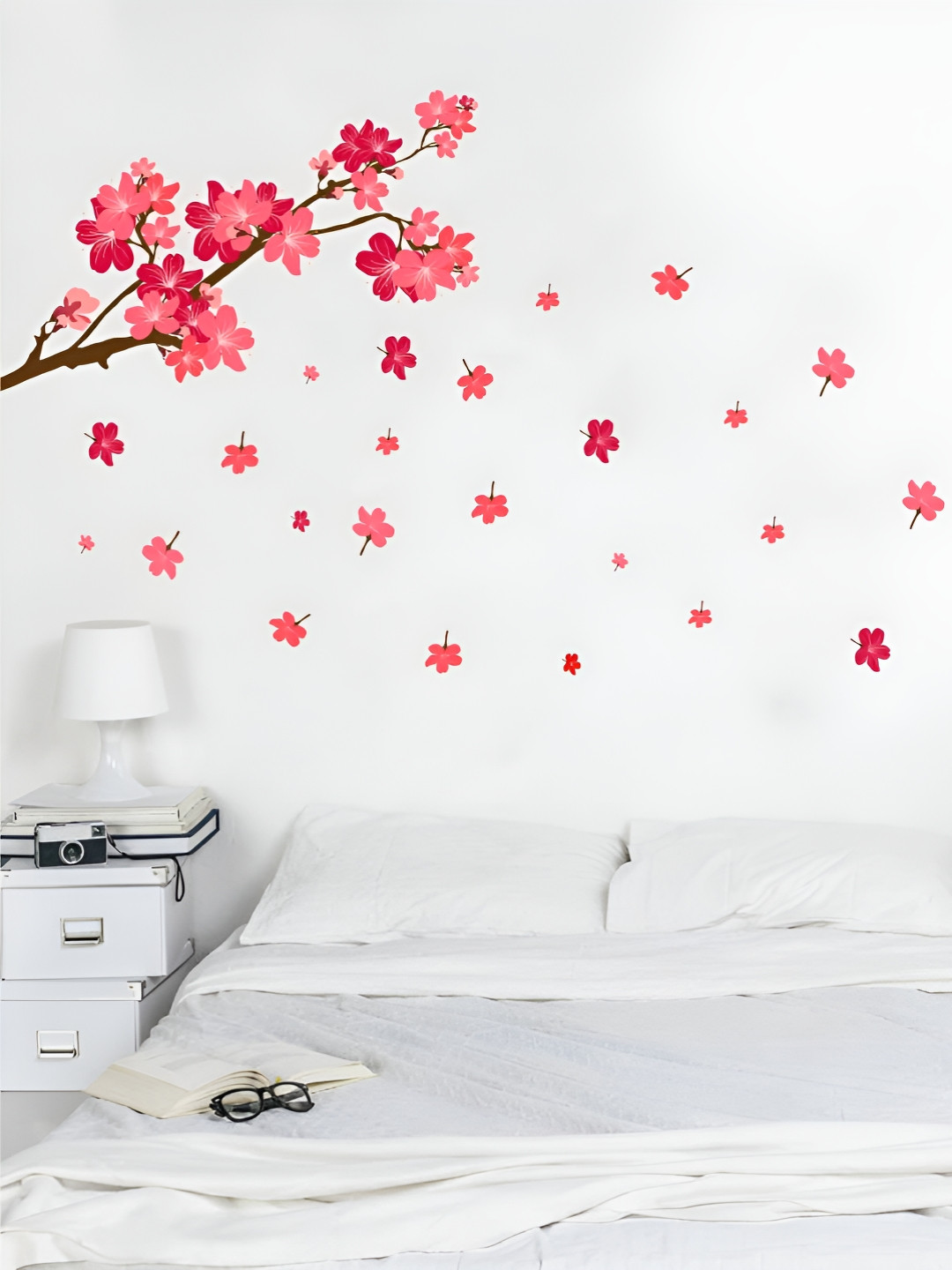 Aura Red & Brown Cherry Blossom Floral Printed Self Adhesive Wall Sticker