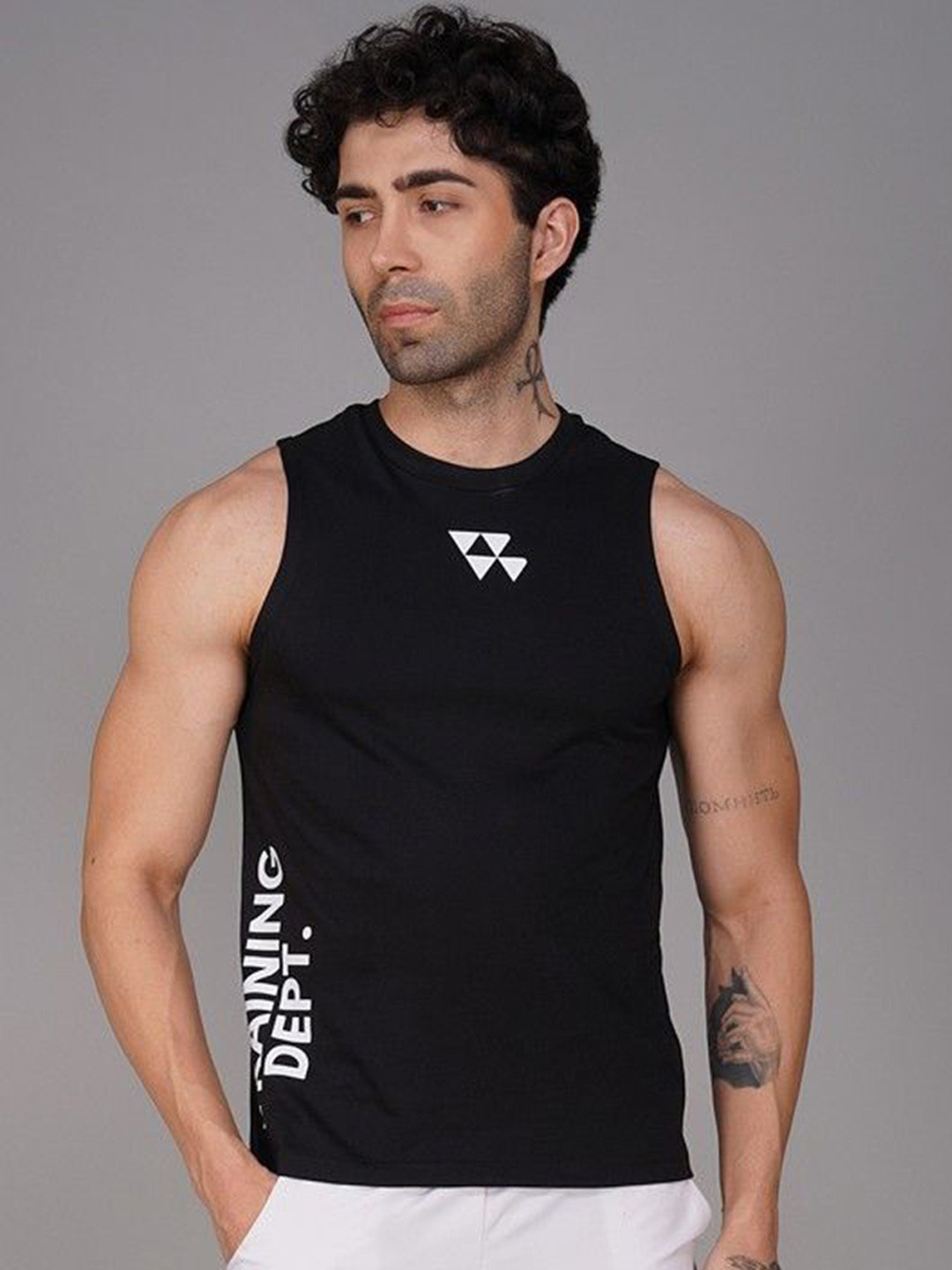 Brauch Typography Printed Round-Neck Breathable Gym Vest - M-VEST-FRONT-TRAININGDEPT-BLK-S