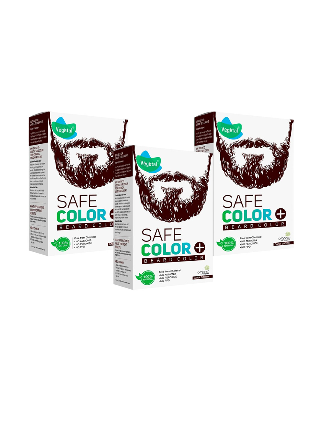 Vegetal Set Of 3 Safe Color Beard Color - 25 g Each - Dark Brown