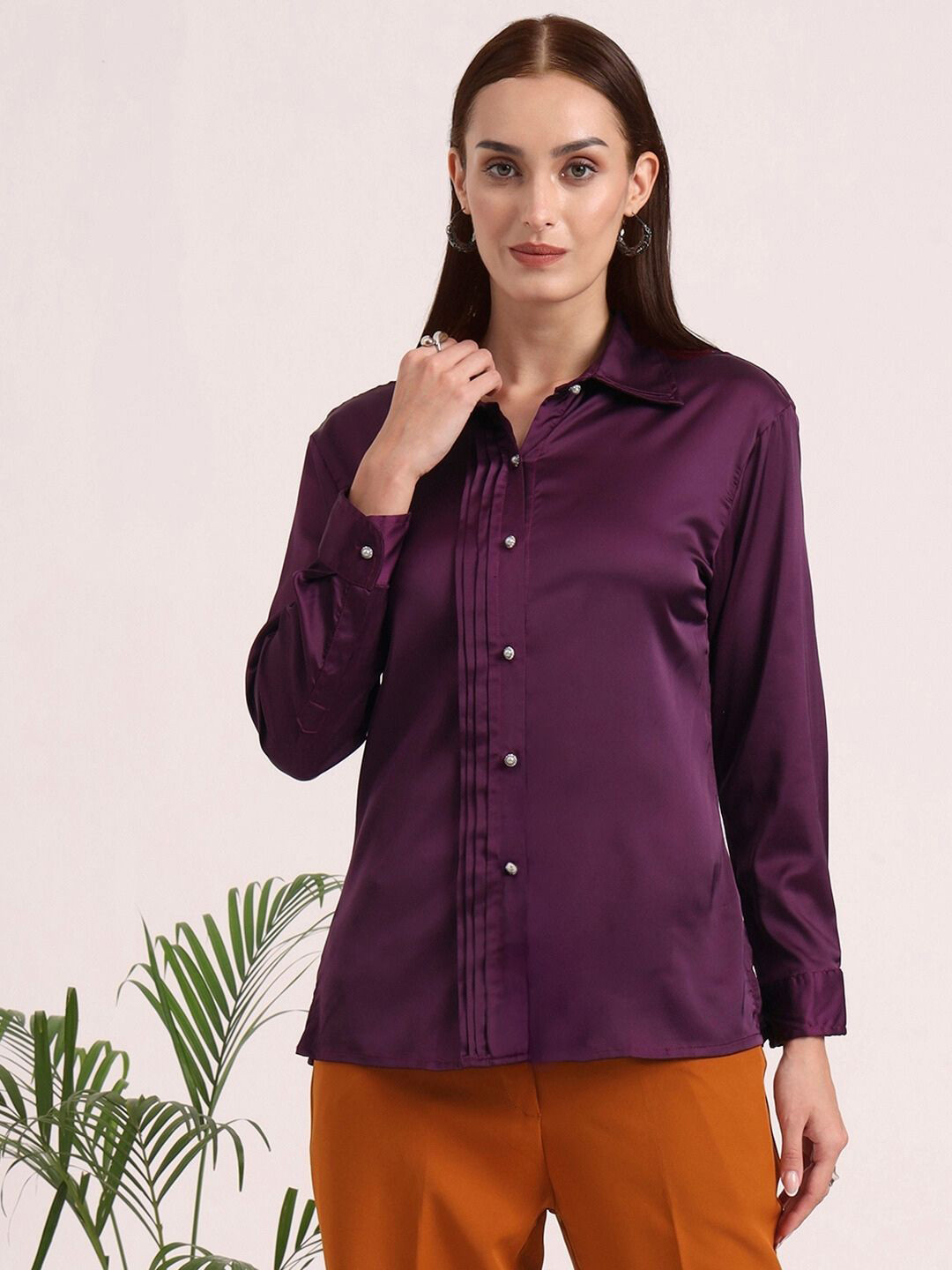 AMSWAN Women European Satin Tailored Fit Shirt
