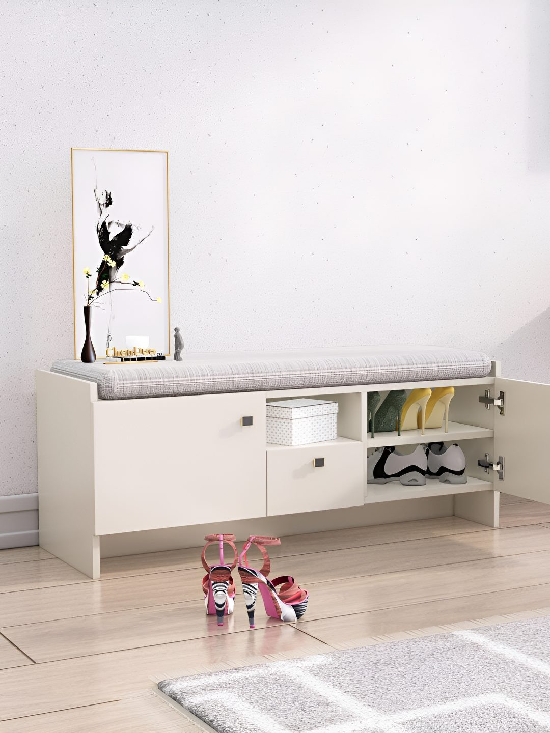 HEXA RED White 4-Layers Engineered Wood Sturdy and Stylish Shoe Rack