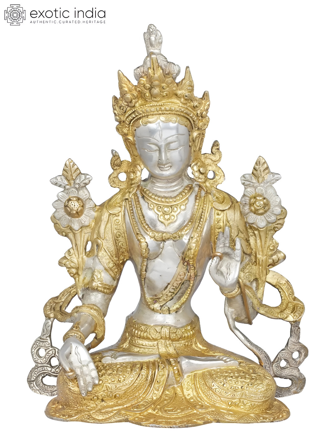 Exotic India Silver-Toned Seven Eyed Buddhist Goddess Religious Idol Showpiece