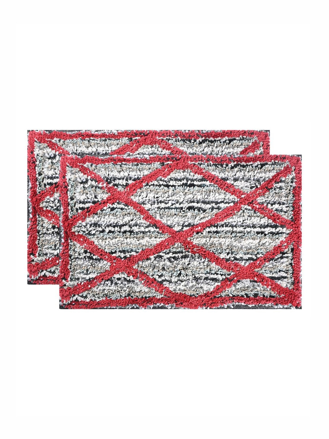 Aura 2-Pcs Red & Grey Katli Pattern Microfibre Super Soft Anti-Skid Bath Mats