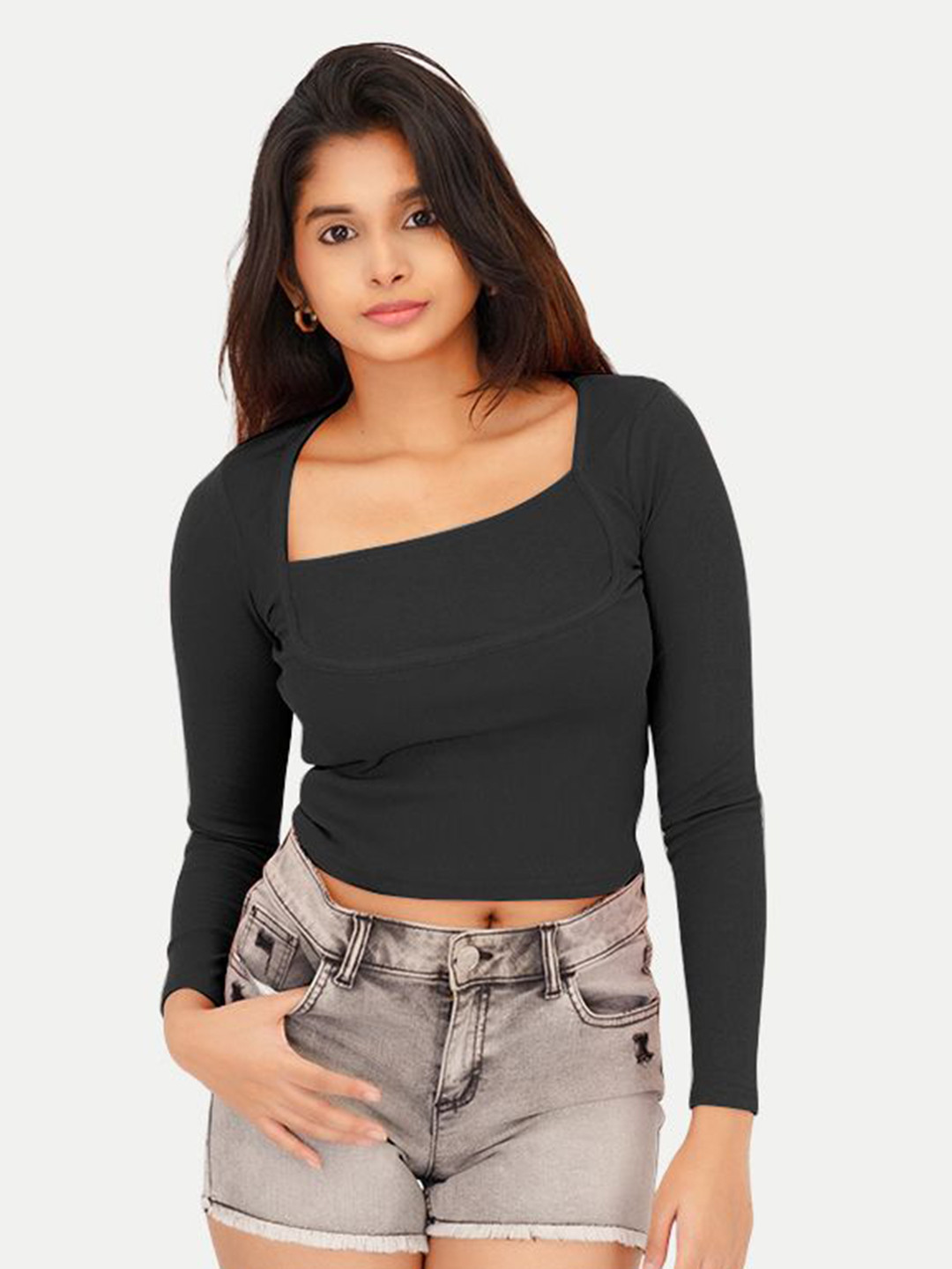 Radprix Square Neck Full Sleeves Cotton T-shirt