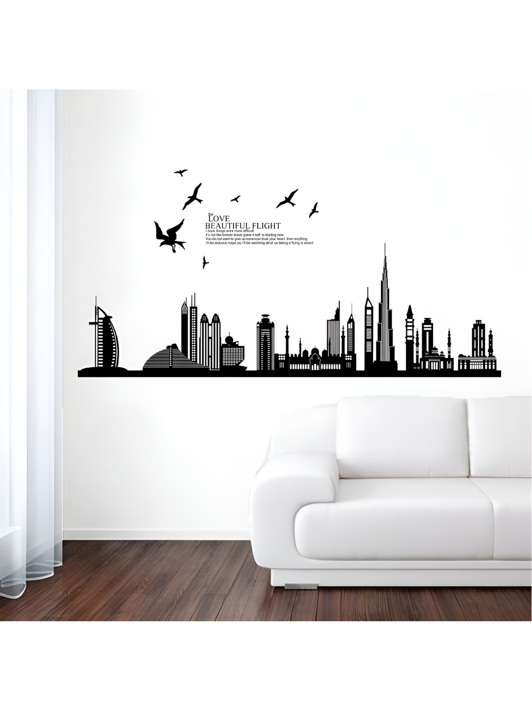 Aura Black Burj Khalifa Dubai Skyline With Flight Printed Self Adhesive Wall Sticker
