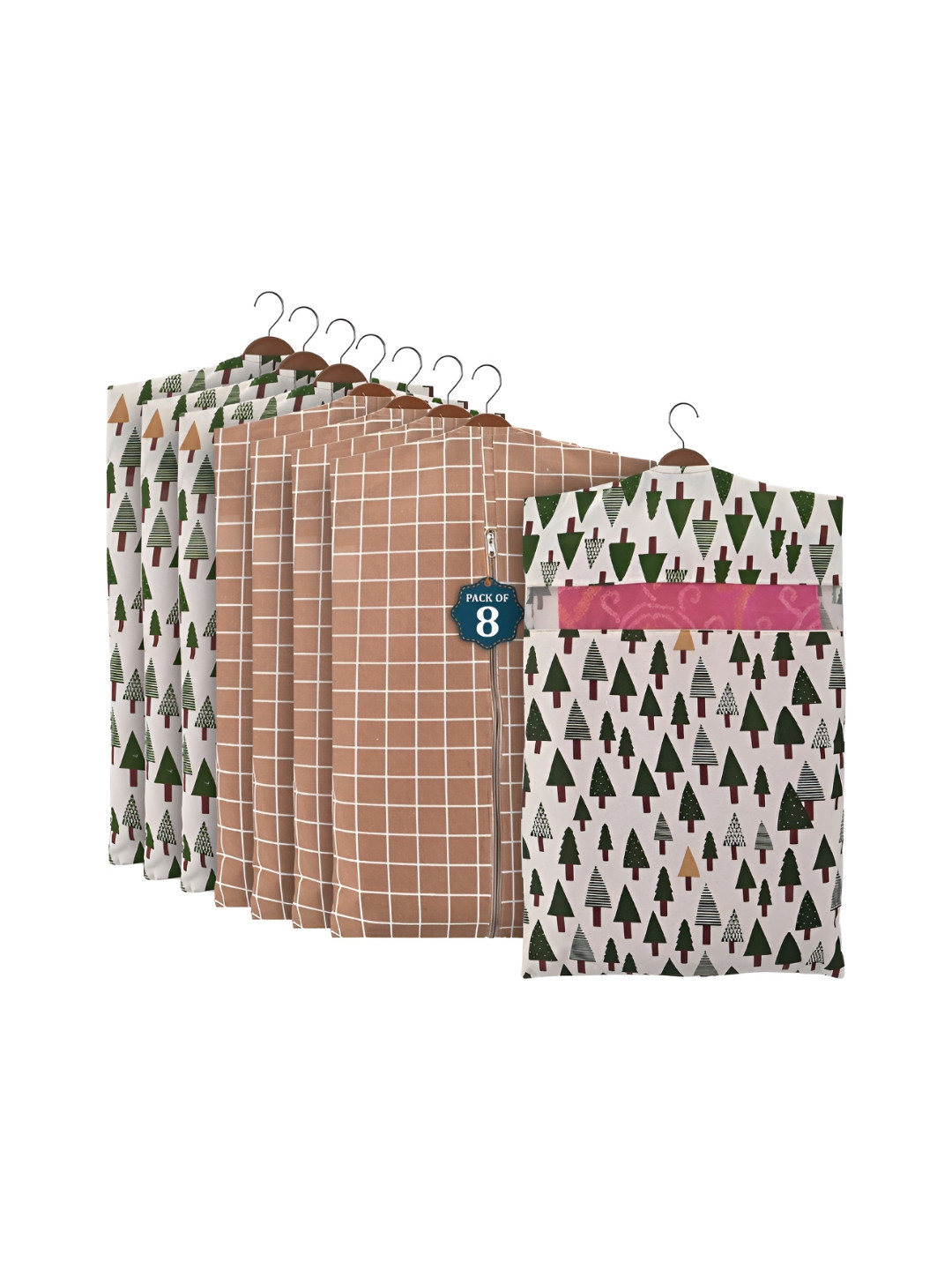 Aura Brown 8 Pcs Mesh Window Cotton Hanging Saree Cover & Storage Multi-Utility Organisers